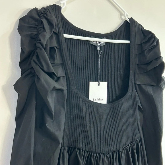 NWT En Saison Black Ellen Ruched Combo Dress Anthropologie Sm Holiday Cocktail - Picture 4 of 12